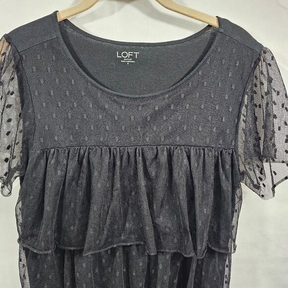 LOFT Outlet Black Cotton and Lace Tiered Mesh Top Women's Small - Picture 6 of 9